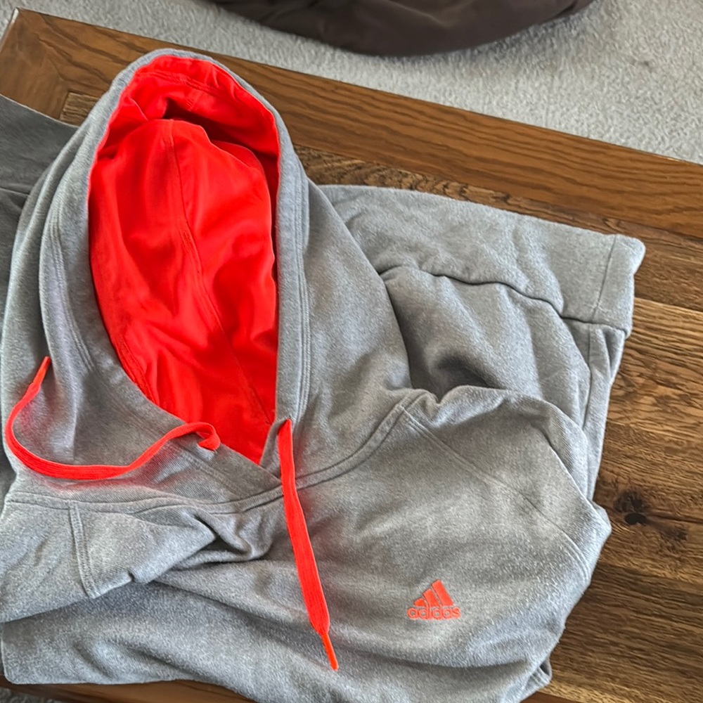 Adidas Gray and Red Women's Hoodie